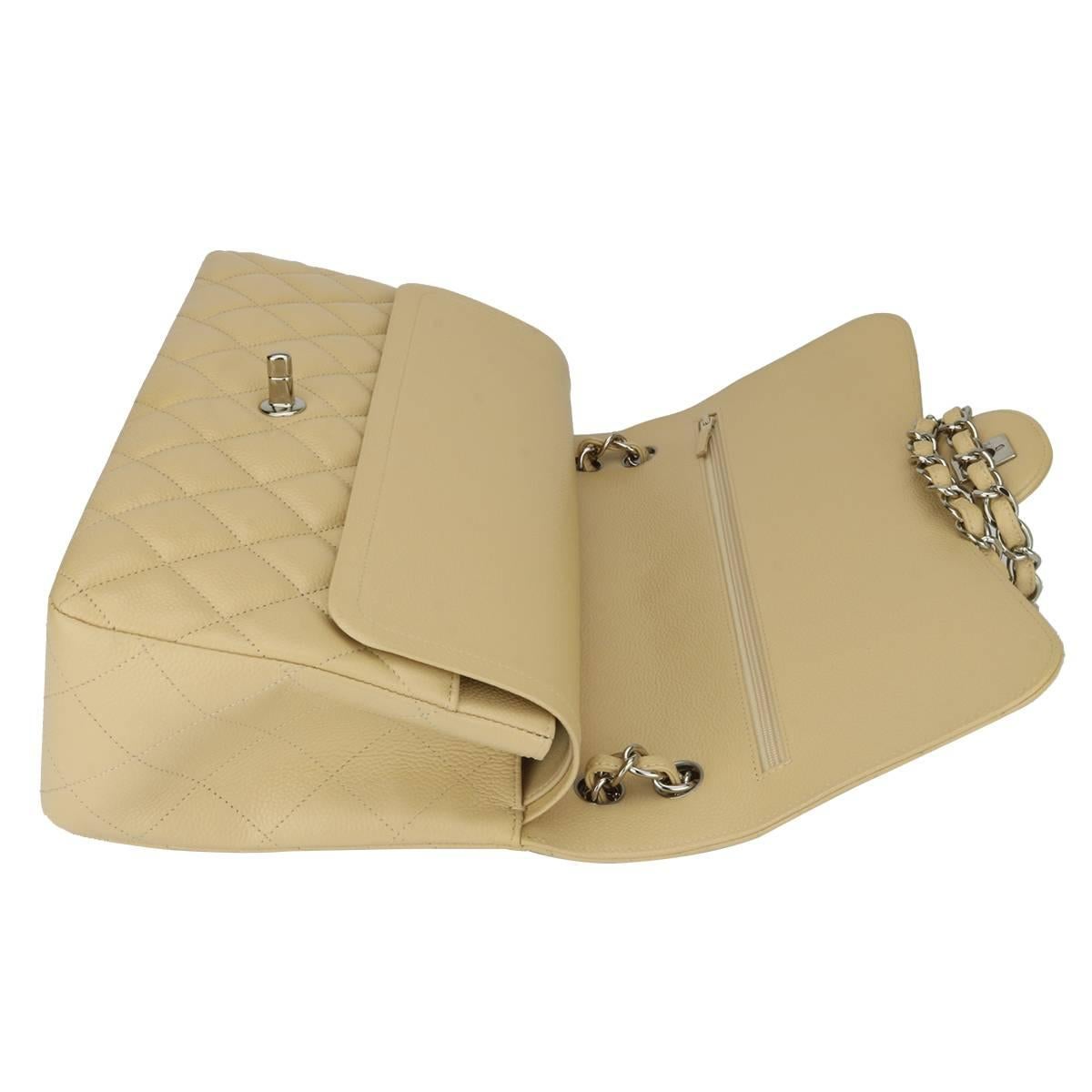 CHANEL Classic Double Flap Jumbo Beige Clair Caviar with Silver Hardware 2013 7