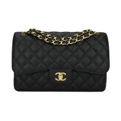 CHANEL Classic Jumbo Double Flap Black Caviar with Gold Hardware 2014