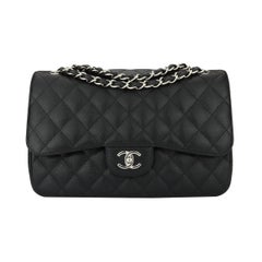 CHANEL Classic Jumbo Double Flap Black Caviar with Silver Hardware 2011