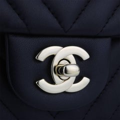 CHANEL Classic Square Mini Chevron Black Lambskin with Light Gold Hardware 2017