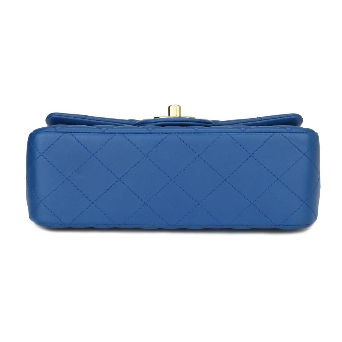 Chanel Rectangular Mini Blue Lambskin Bag with Light Gold Hardware, 2017 In Excellent Condition In Huddersfield, GB