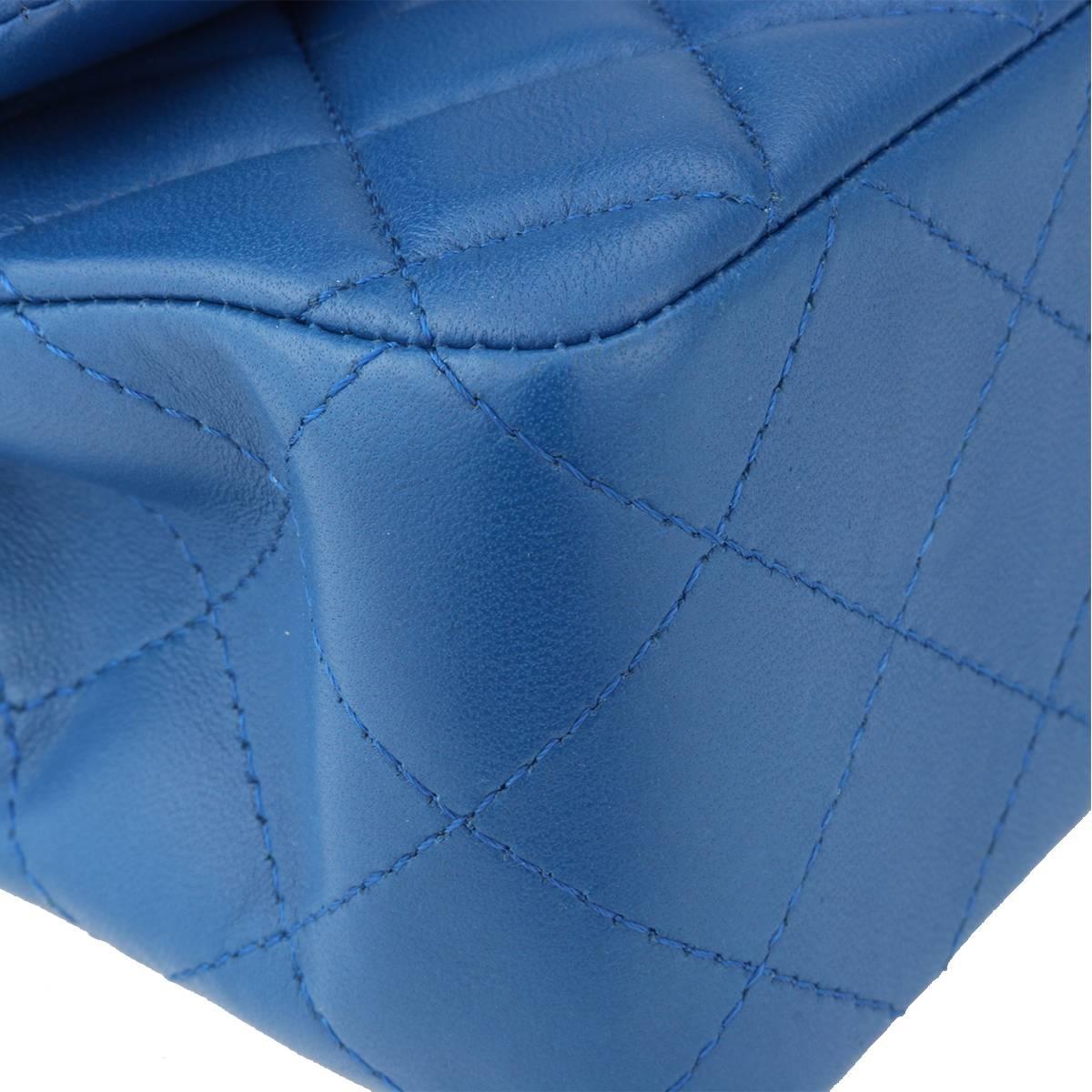 Women's or Men's Chanel Rectangular Mini Blue Lambskin Bag with Light Gold Hardware, 2017