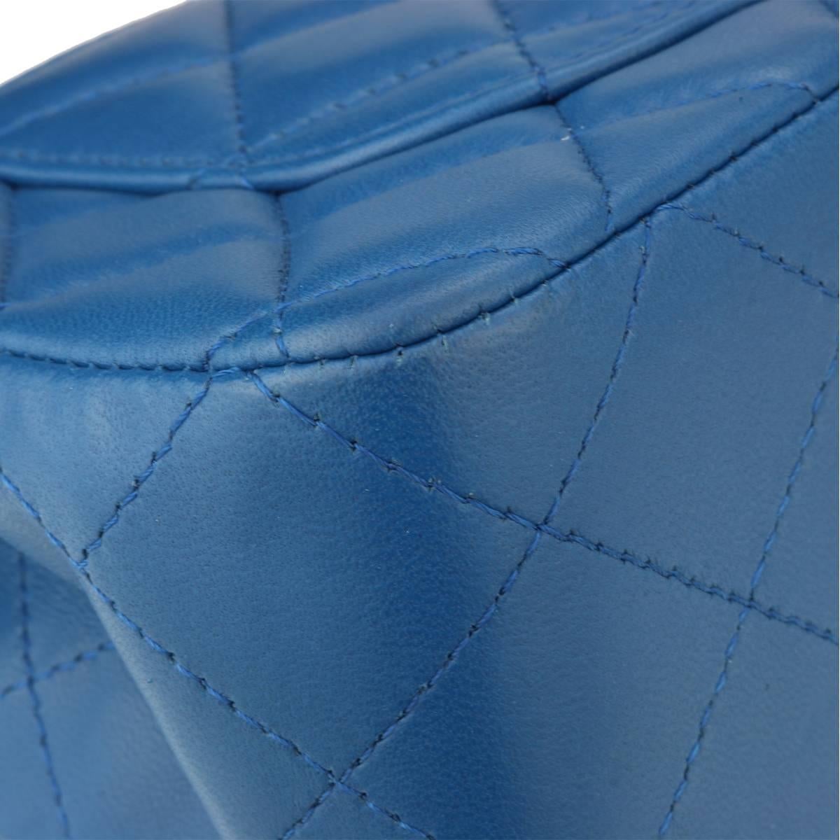 Chanel Rectangular Mini Blue Lambskin Bag with Light Gold Hardware, 2017 2