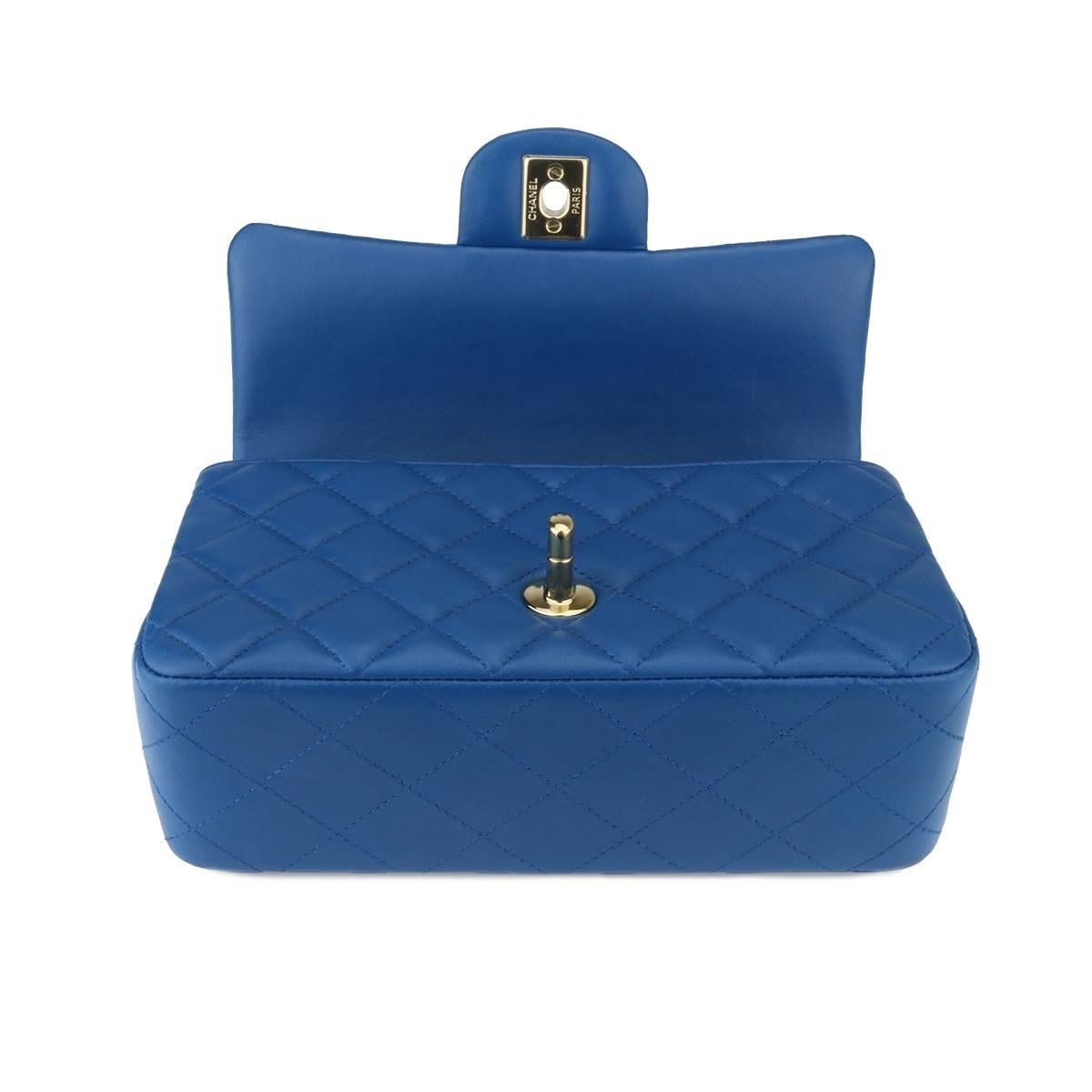 Chanel Rectangular Mini Blue Lambskin Bag with Light Gold Hardware, 2017 5