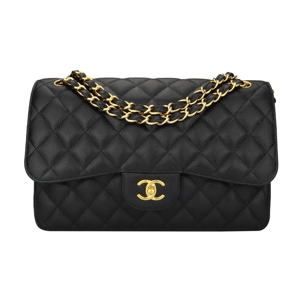 Authentic CHANEL Classic Jumbo Double Flap Black Caviar with Gold Hardware 2015.

This stunning bag is in an excellent-mint condition, the bag still holds its original shape, and the hardware is still very shiny. Leather still smells fresh as if