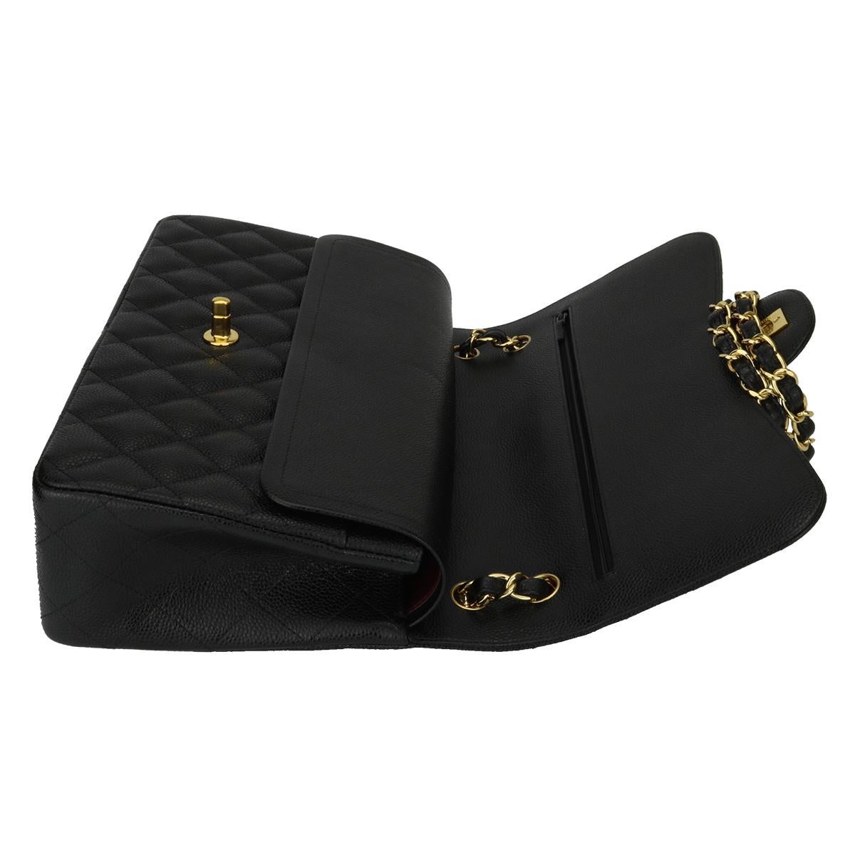 CHANEL Classic Jumbo Double Flap Black Caviar with Gold Hardware 2015 6