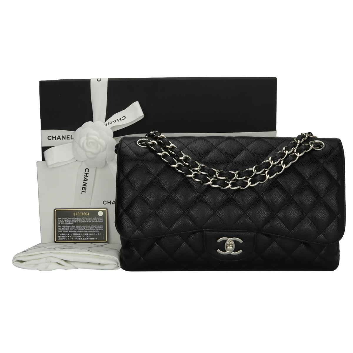 Chanel Classic Jumbo Black Caviar Double Flap Bag with Silver Hardware, 2013