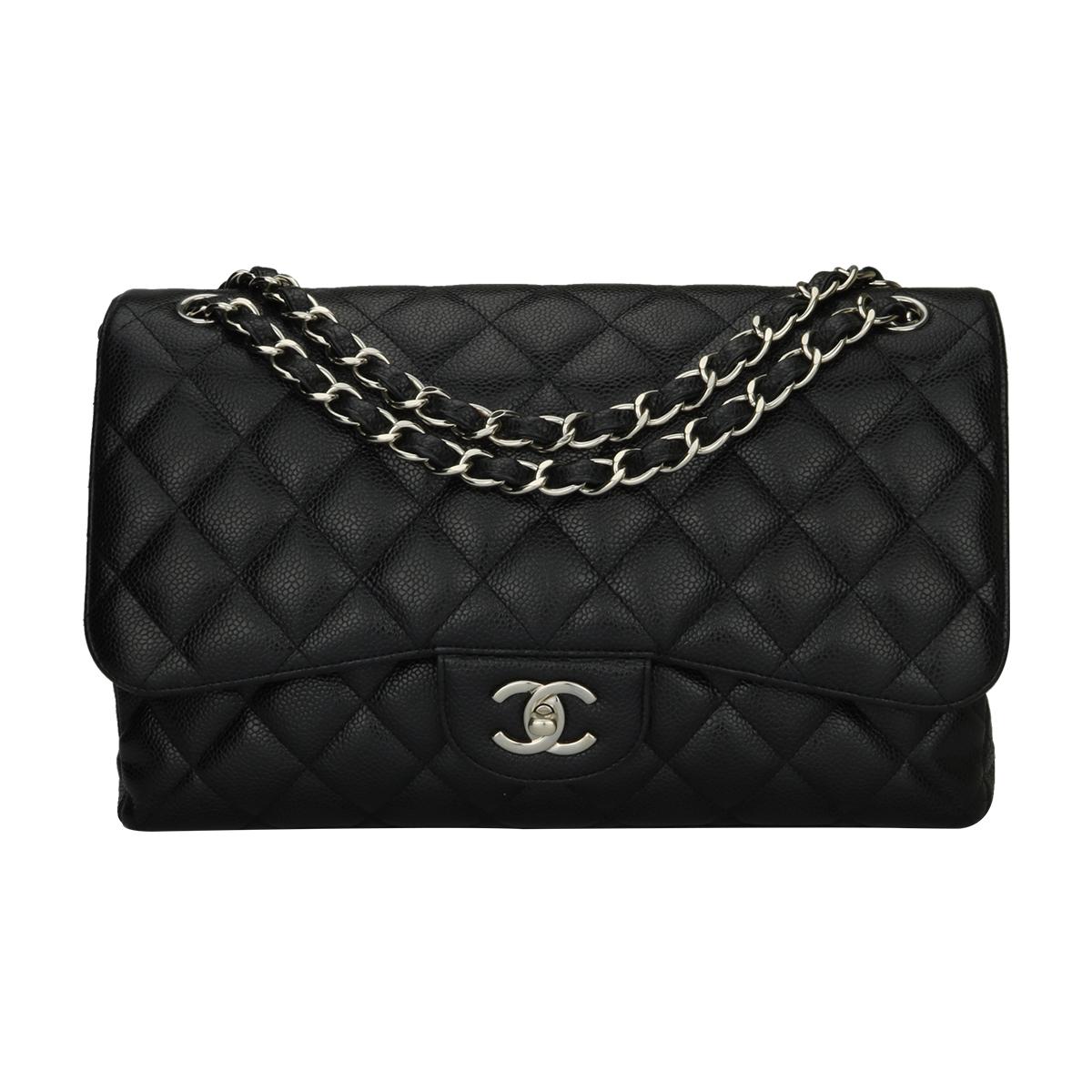 Authentic CHANEL Classic Jumbo Double Flap Black Caviar with Silver Hardware 2013.

This stunning bag is in an excellent condition, the bag still holds its shape quite well, and the hardware is still very shiny.

Exterior Condition: Excellent