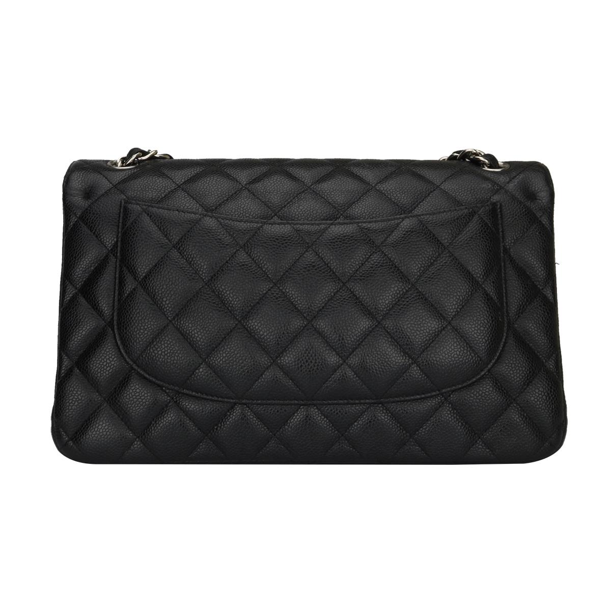 Women's or Men's Chanel Classic Jumbo Black Caviar Double Flap Bag with Silver Hardware, 2013