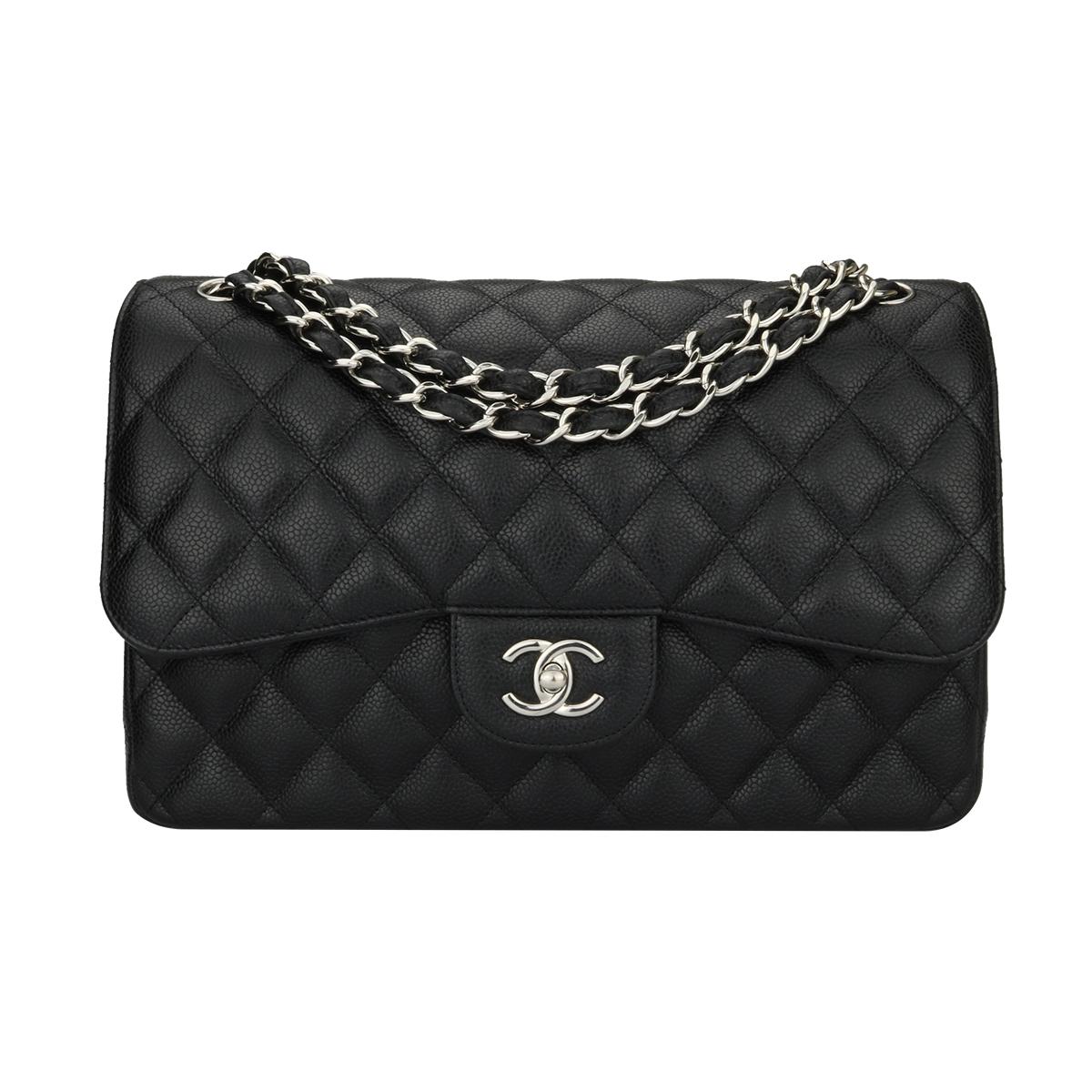 CHANEL Classic Jumbo Double Flap Black Caviar with Silver Hardware 2015