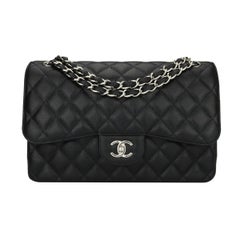 CHANEL Classic Jumbo Double Flap Black Caviar with Silver Hardware 2015