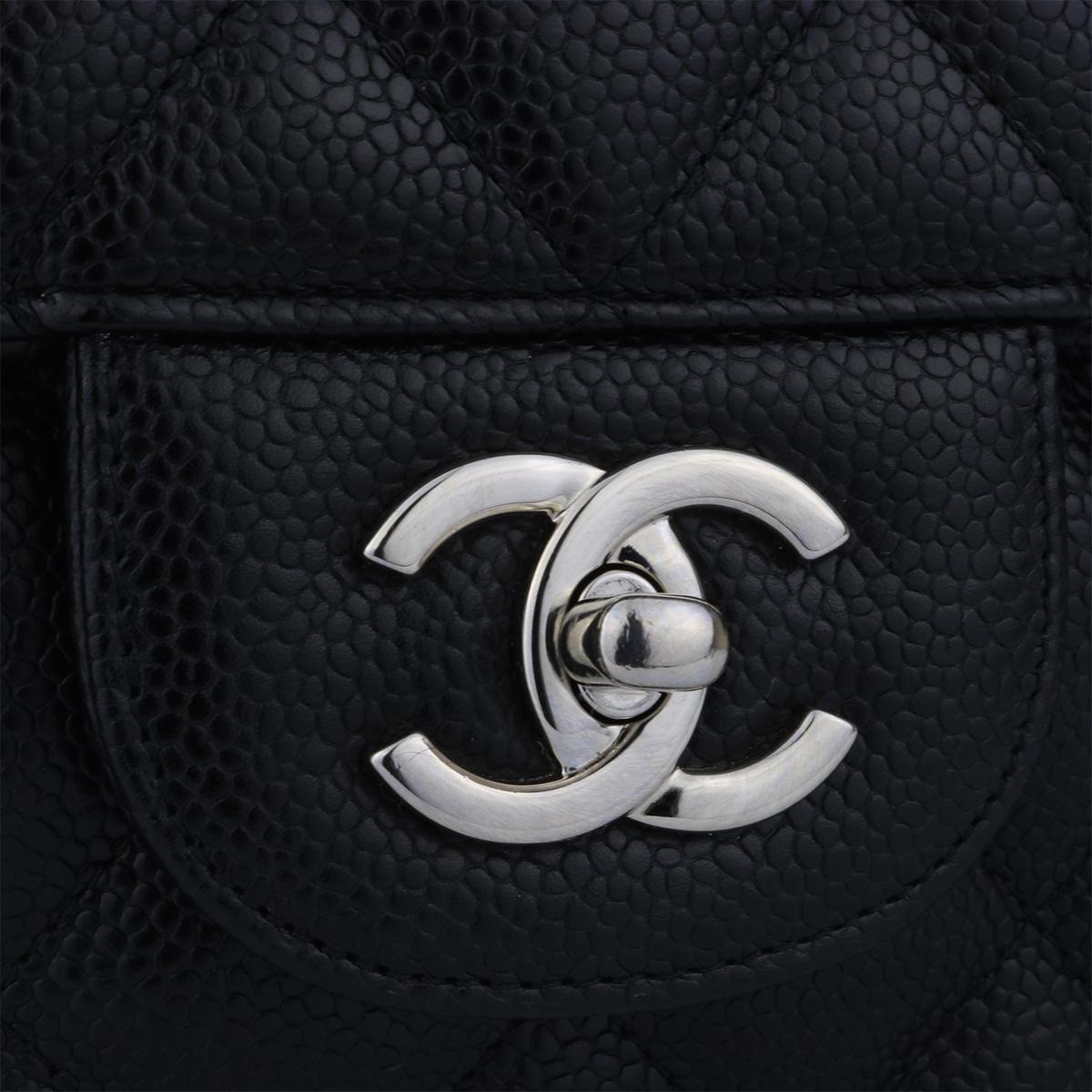 CHANEL Classic Jumbo Double Flap Black Caviar with Silver Hardware 2015 In Excellent Condition In Huddersfield, GB