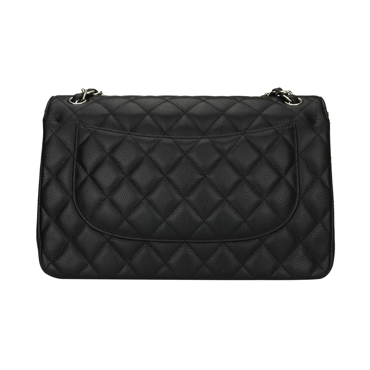 Women's or Men's CHANEL Classic Jumbo Double Flap Black Caviar with Silver Hardware 2015
