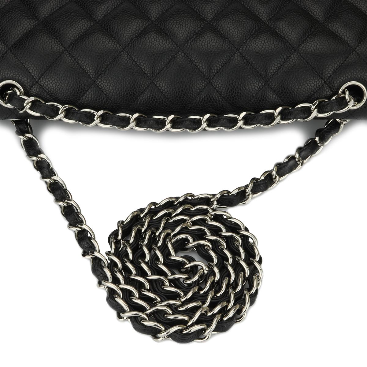 CHANEL Classic Jumbo Double Flap Black Caviar with Silver Hardware 2015 8