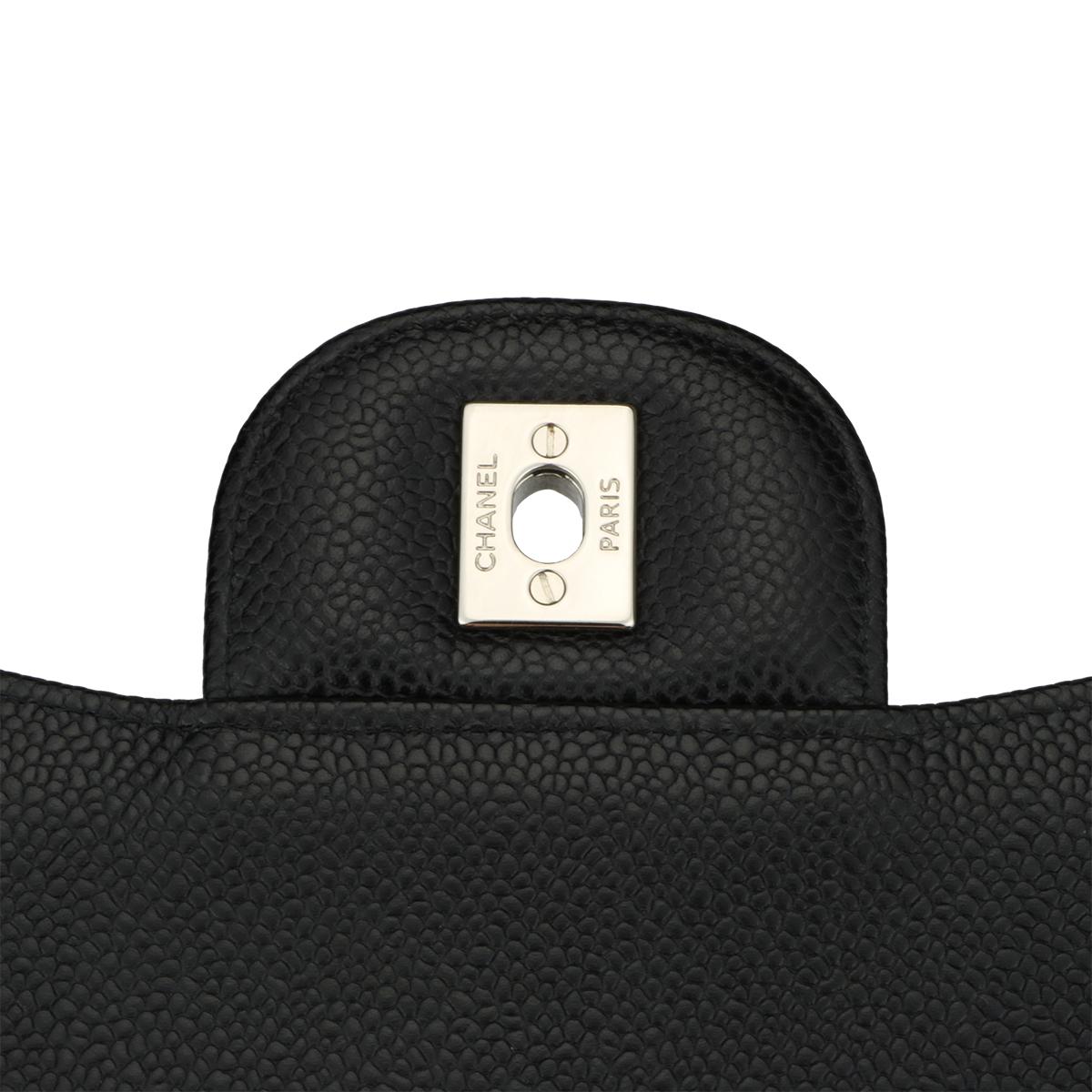 CHANEL Classic Jumbo Double Flap Black Caviar with Silver Hardware 2015 10