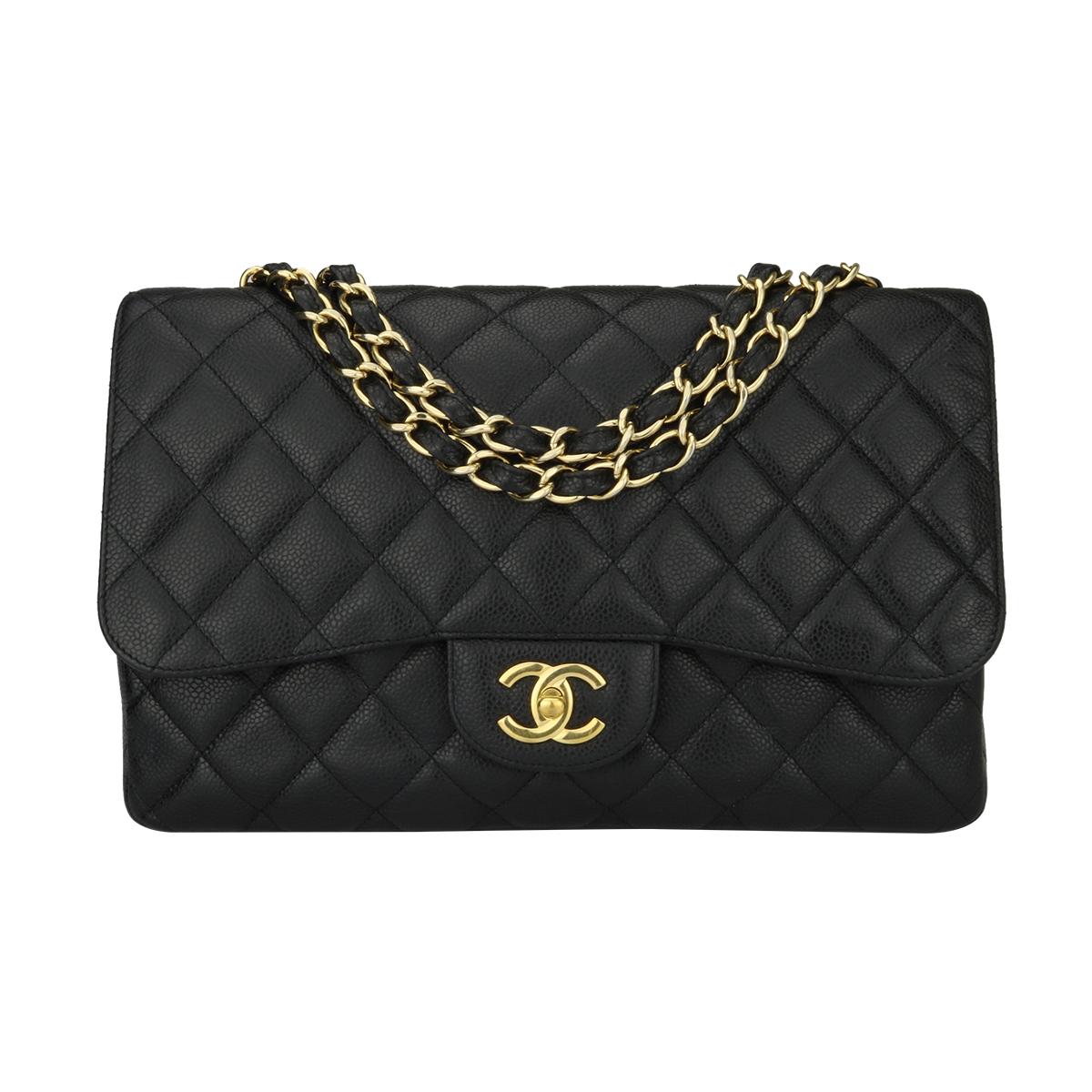 CHANEL Classic Single Flap Jumbo Black Caviar with Gold Hardware 2009