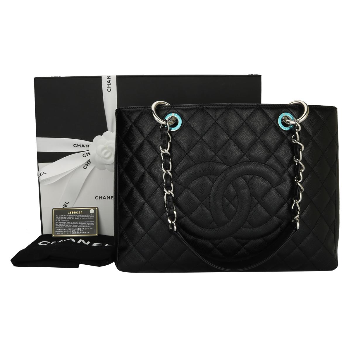 CHANEL Grand Shopping Tote (GST) Black Caviar with Silver Hardware 2012 In Excellent Condition In Huddersfield, GB