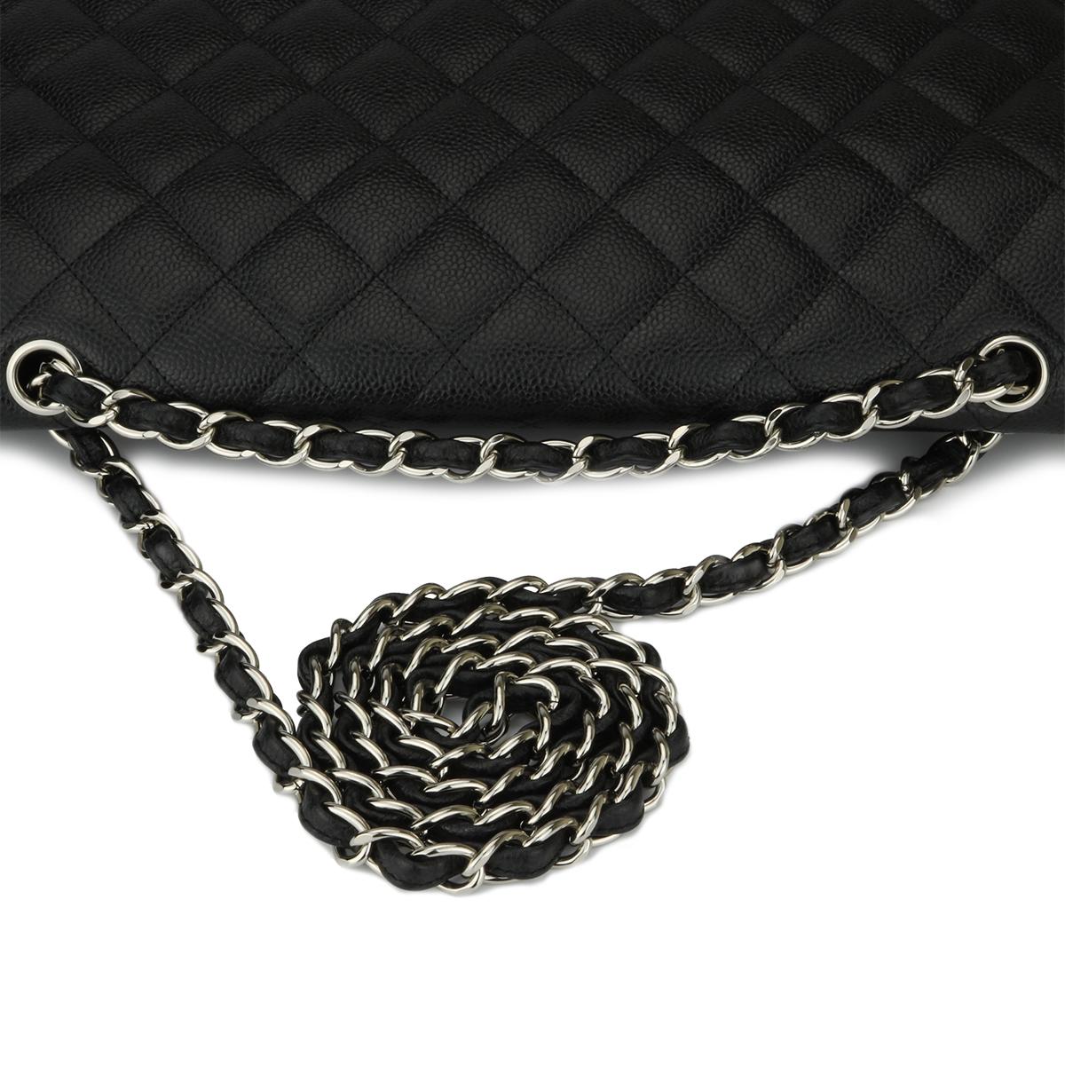 CHANEL Black Caviar Maxi Double Flap with Silver Hardware 2012 5