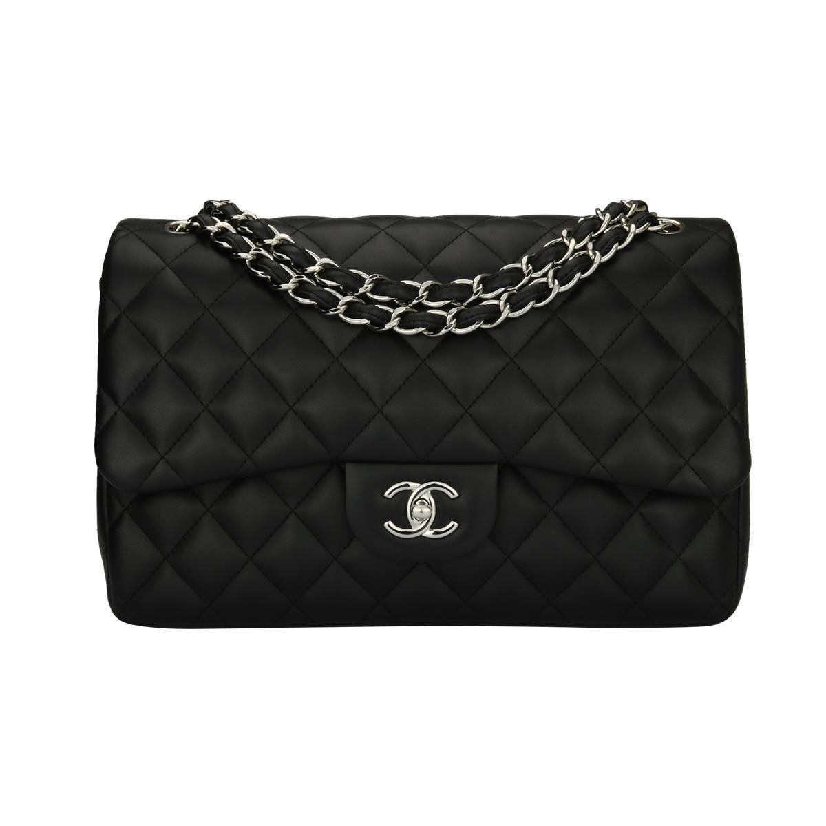 CHANEL Classic Jumbo Double Flap Black Lambskin with Silver Hardware 2014