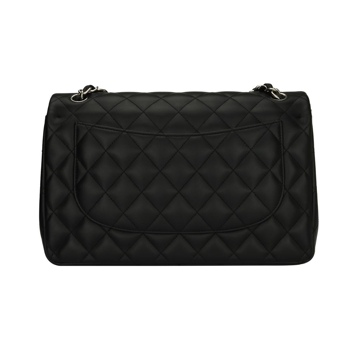 CHANEL Classic Jumbo Double Flap Black Lambskin with Silver Hardware 2014 In Excellent Condition In Huddersfield, GB