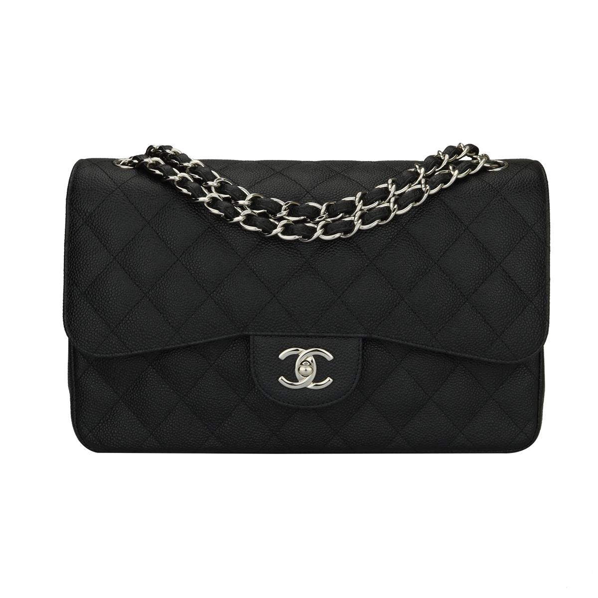CHANEL Classic Jumbo Double Flap Black Caviar with Silver Hardware 2012