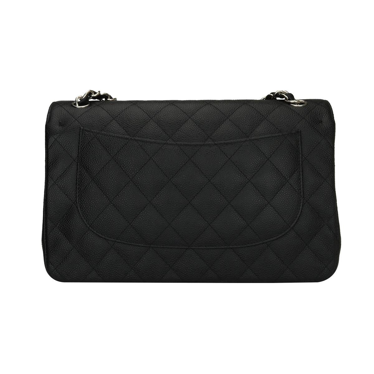 CHANEL Classic Jumbo Double Flap Black Caviar with Silver Hardware 2012 In Excellent Condition In Huddersfield, GB