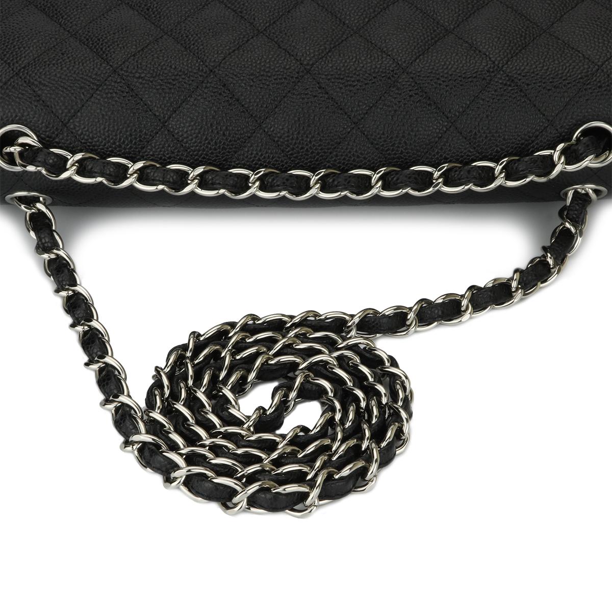 CHANEL Classic Jumbo Double Flap Black Caviar with Silver Hardware 2012 7