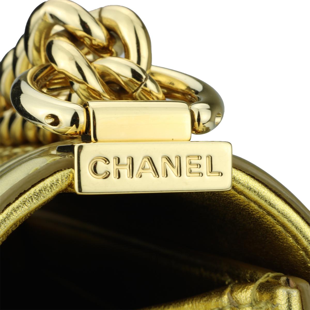 Chanel Old Medium Quilted Gold Patent Boy Bag with Shiny Gold Hardware, 2014 1