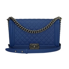 CHANEL New Medium Quilted Boy Blue Caviar with Ruthenium Hardware 2018
