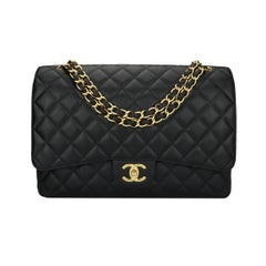 CHANEL Black Caviar Maxi Double Flap with Gold Hardware 2011