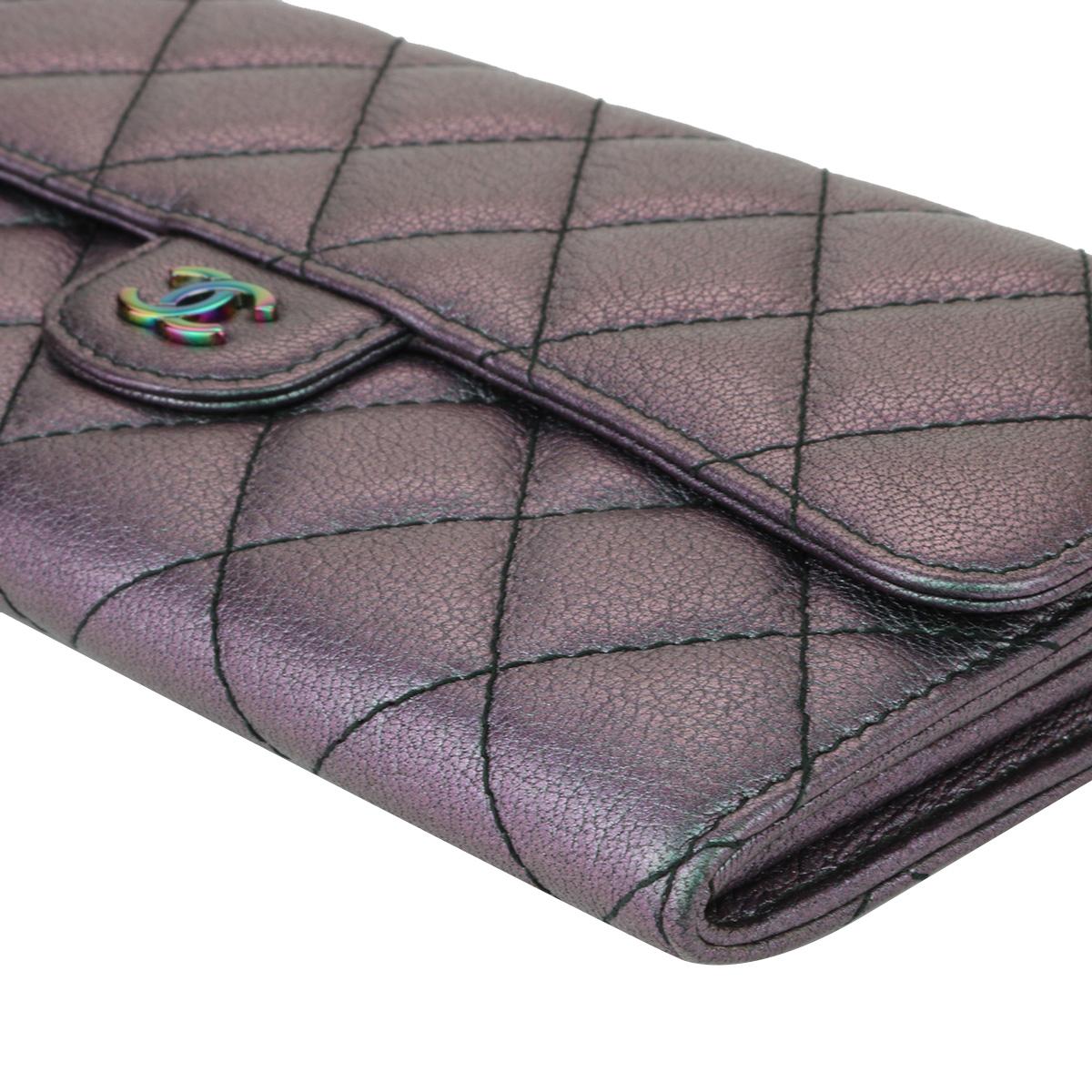 CHANEL Purple Iridescent Goatskin Flap Wallet with Rainbow Hardware 2016 3