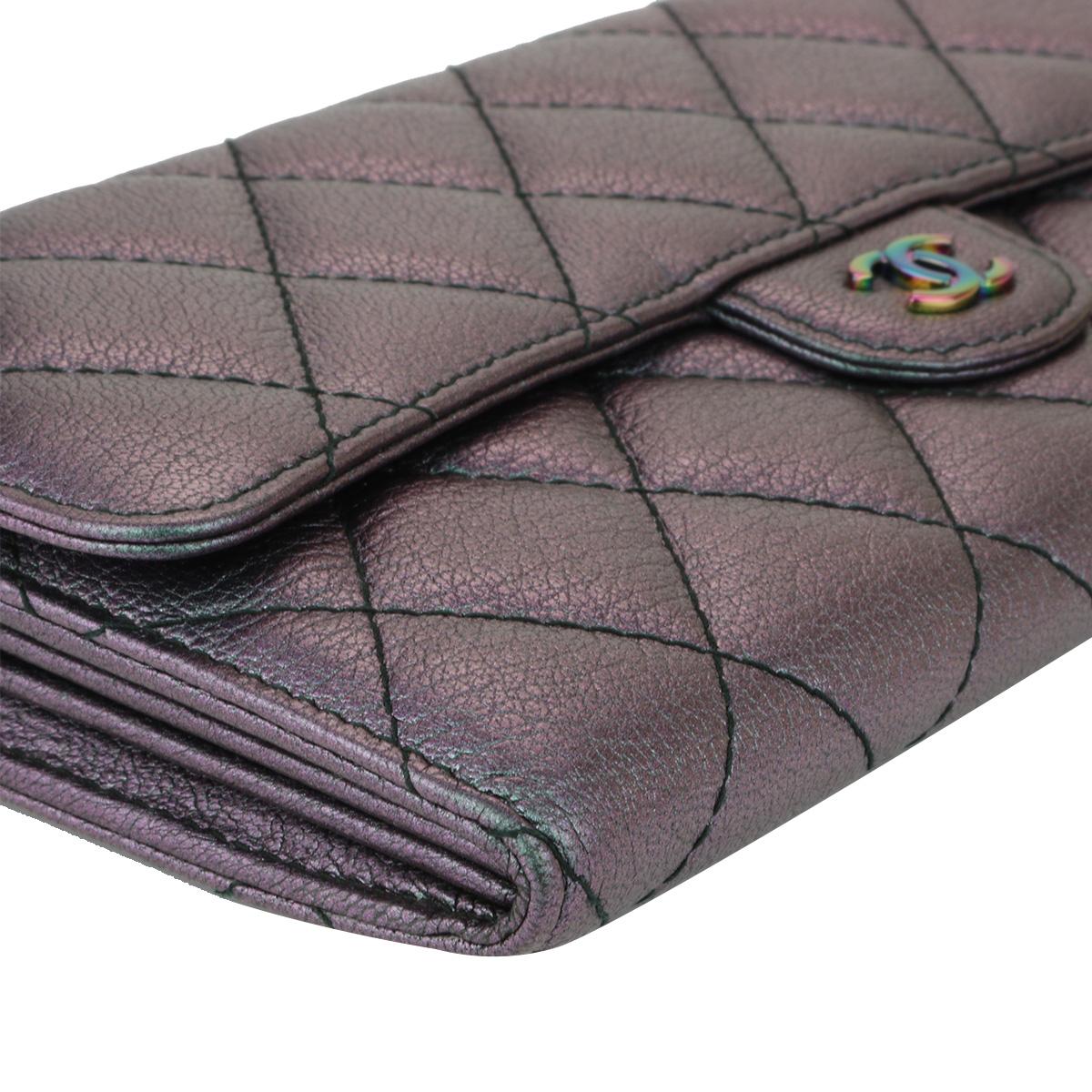 CHANEL Purple Iridescent Goatskin Flap Wallet with Rainbow Hardware 2016 2