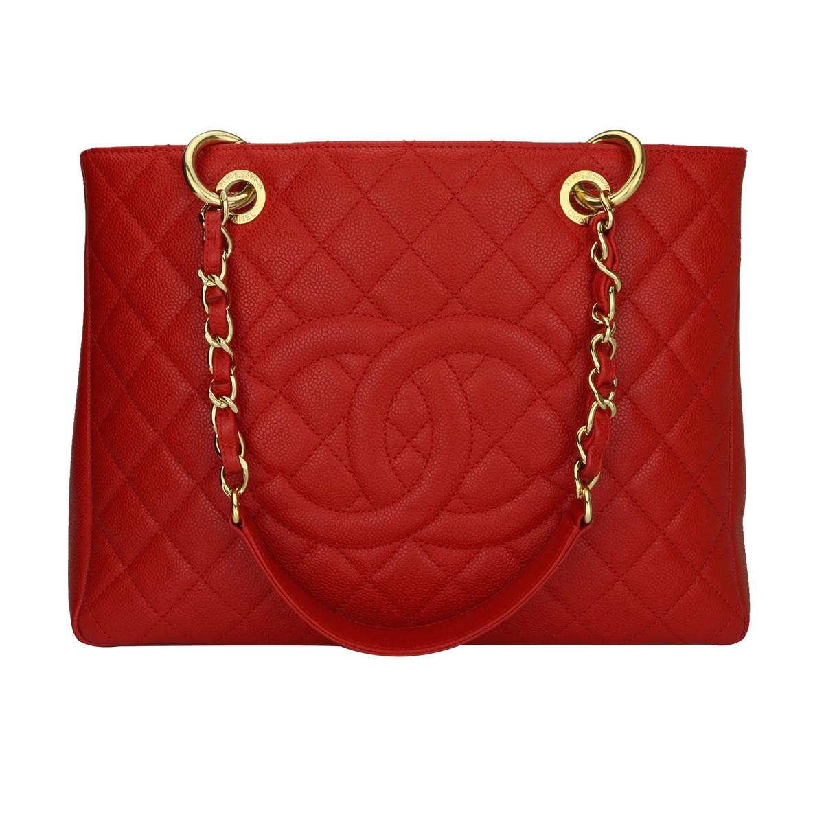 CHANEL Grand Shopping Tote (GST) Red Caviar with Gold