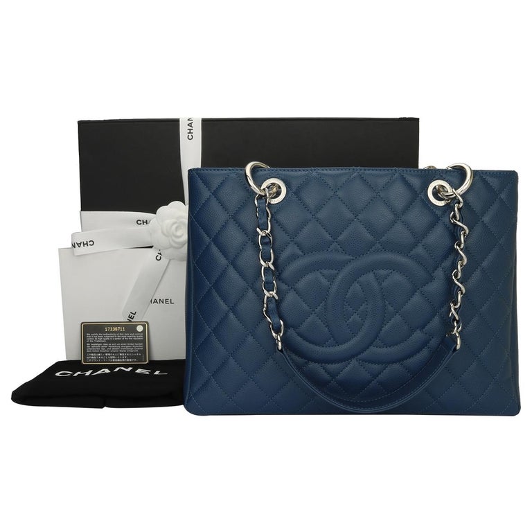CHANEL Grand Shopping Tote (GST) Blue Caviar Silver Hardware 2013 at 1stDibs