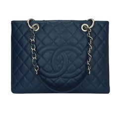 CHANEL Grand Shopping Tote (GST) Blue Caviar with Silver Hardware 2013