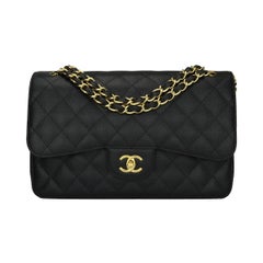 CHANEL Classic Jumbo Double Flap Black Caviar with Gold Hardware 2012
