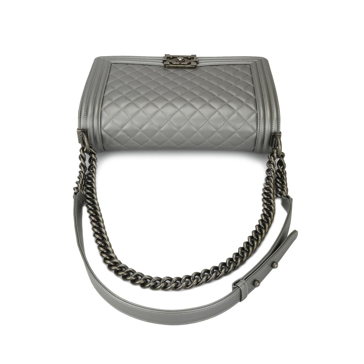 CHANEL New Medium Quilted Boy Silver Grey Caviar with Ruthenium Hardware 2018 4