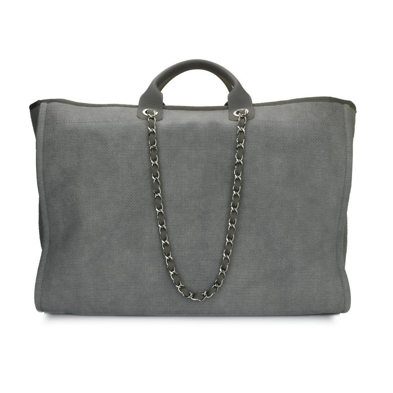 CHANEL Deauville Tote XL Grey Canvas with Silver Hardware 2015 at