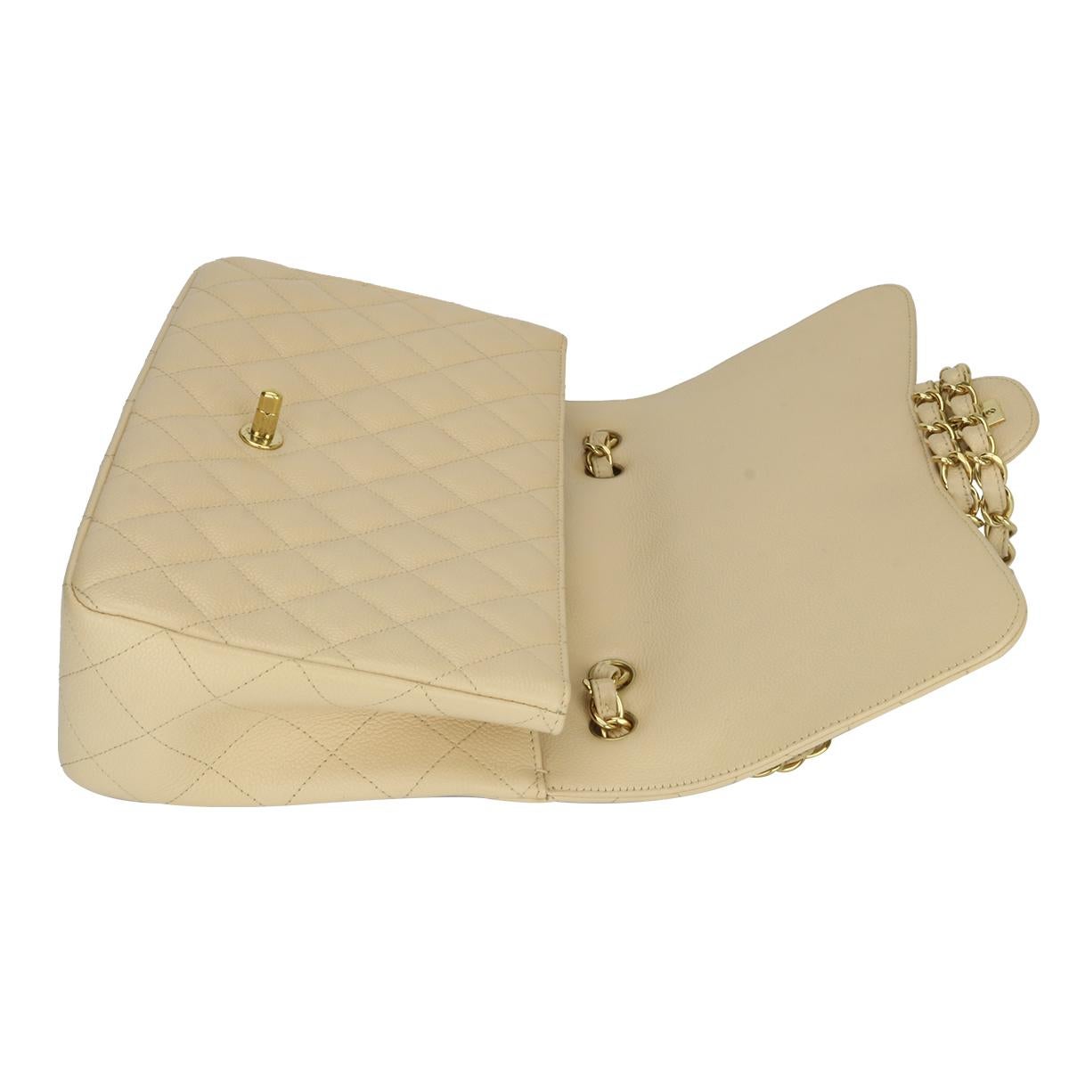 CHANEL Classic Single Flap Jumbo Beige Clair Caviar with Gold Hardware 2009 6