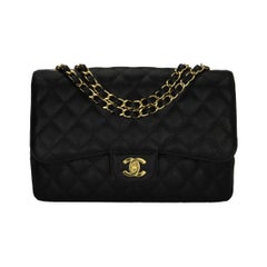 CHANEL Classic Single Flap Jumbo Caviar noir avec matériel doré 2008