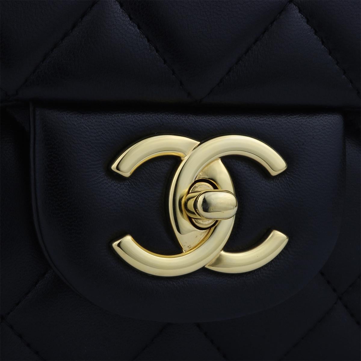 CHANEL Black Lambskin Maxi Double Flap with Gold Hardware 2012 In New Condition In Huddersfield, GB