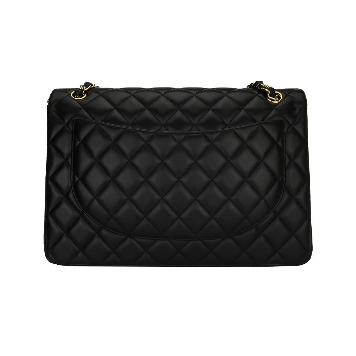 Women's or Men's CHANEL Black Lambskin Maxi Double Flap with Gold Hardware 2012
