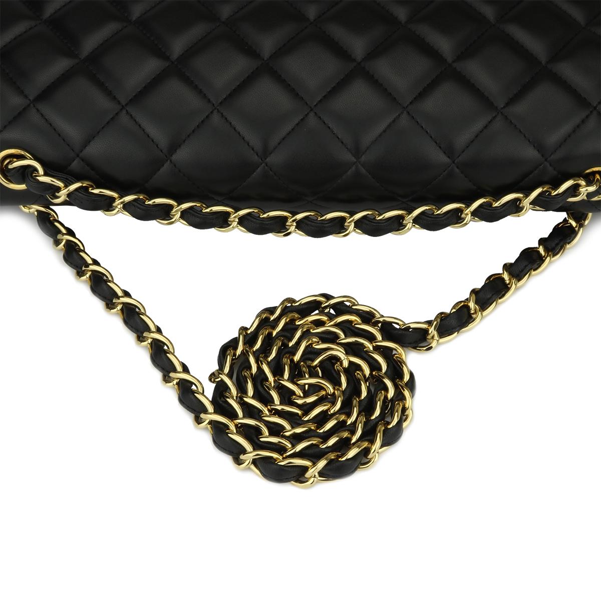 CHANEL Black Lambskin Maxi Double Flap with Gold Hardware 2012 8