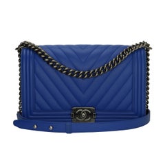 Vintage Chanel Handbags And Purses 3 236 For At 1stdibs Chanel New Medium Chevron Boy Blue Calfskin With Ruthenium Hardware 2017