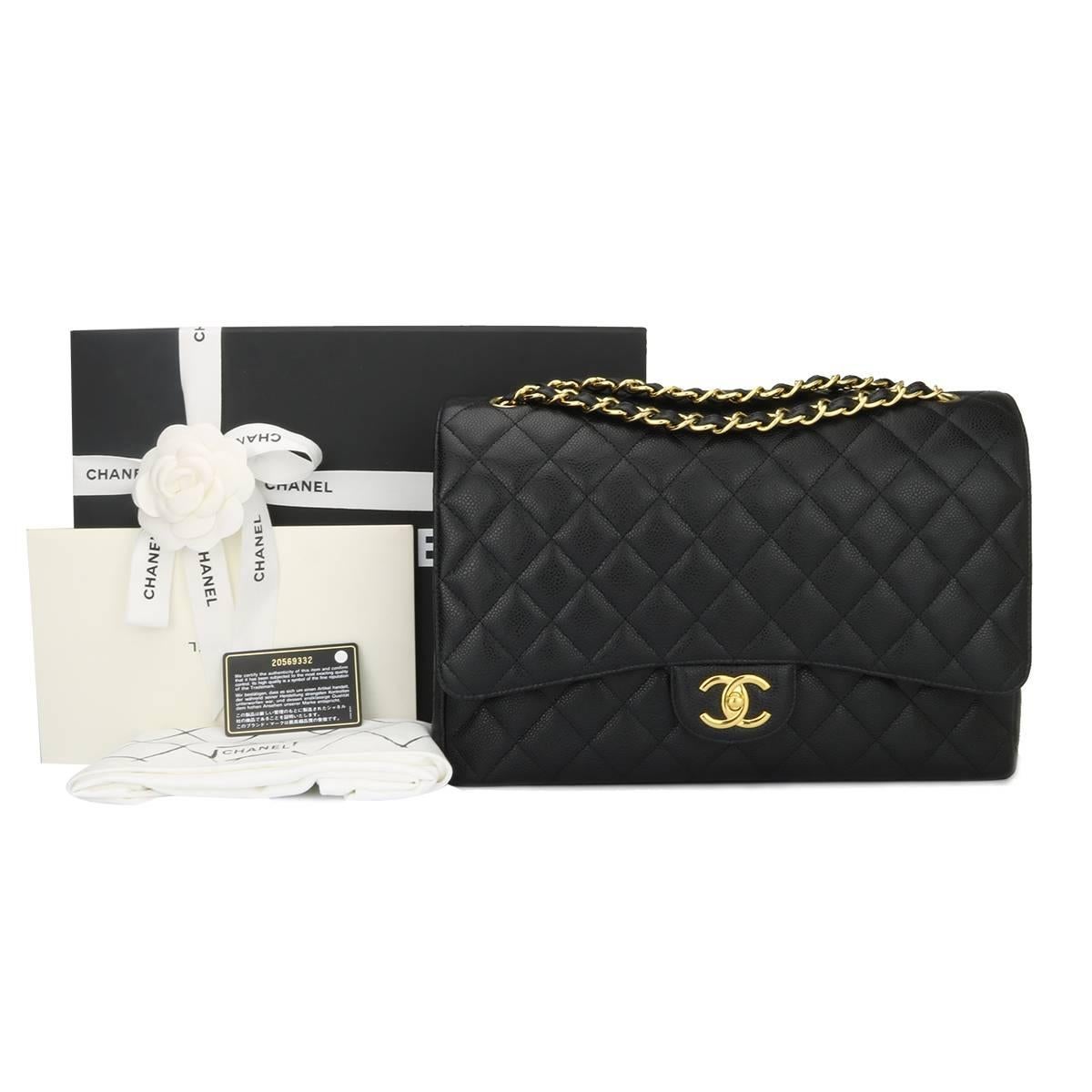 CHANEL Black Caviar Maxi Double Flap with Gold Hardware 2016 6