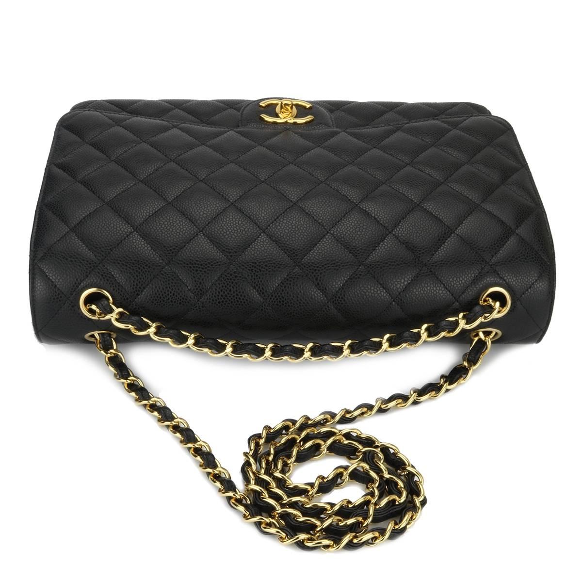 CHANEL Black Caviar Maxi Double Flap with Gold Hardware 2016 2