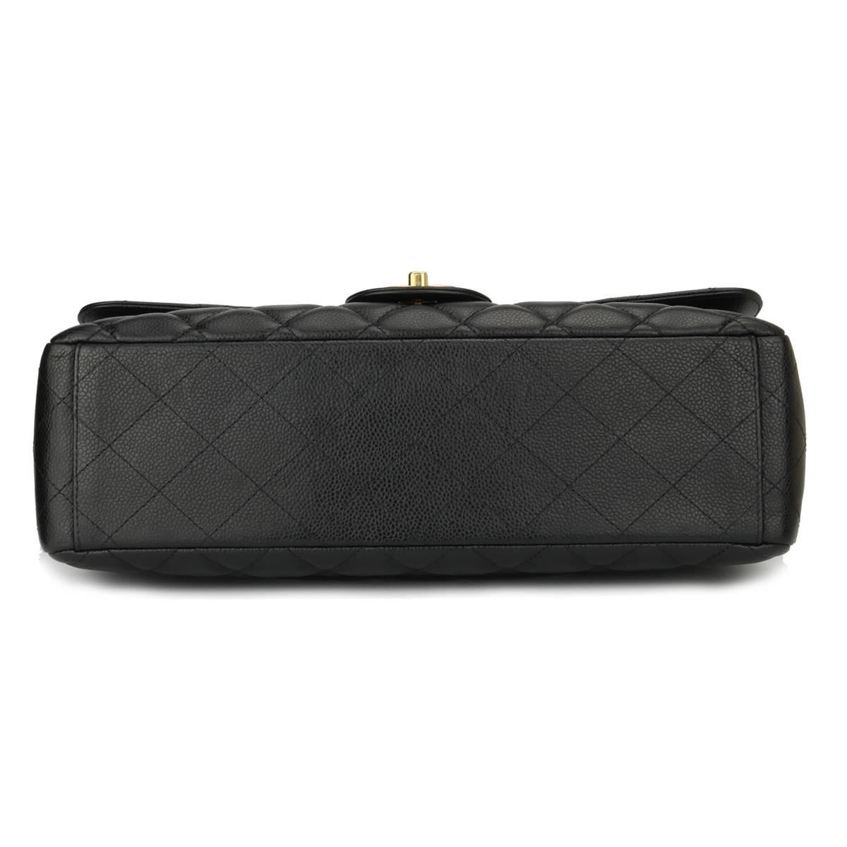 Women's or Men's CHANEL Black Caviar Maxi Double Flap with Gold Hardware 2012