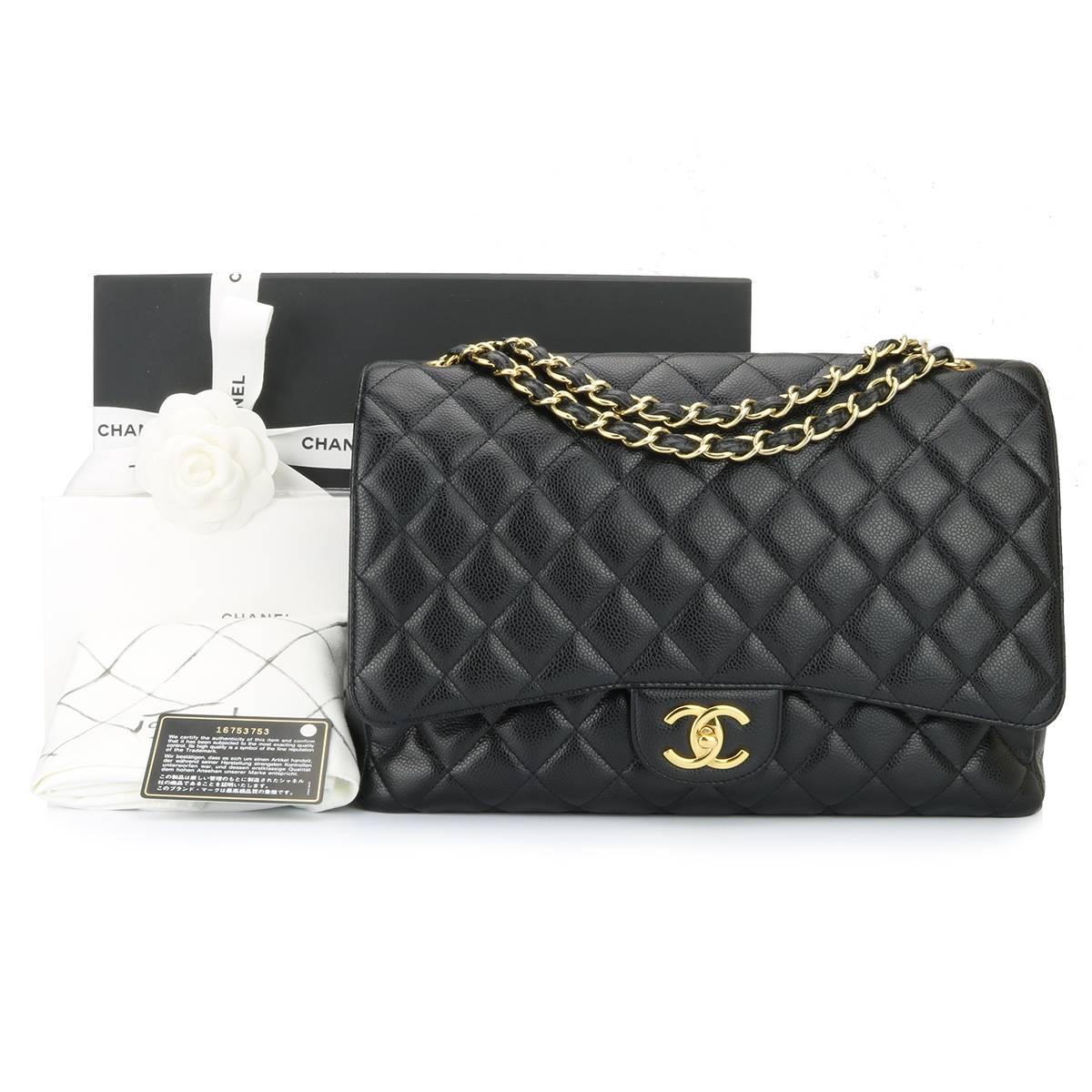 CHANEL Black Caviar Maxi Double Flap with Gold Hardware 2012 6