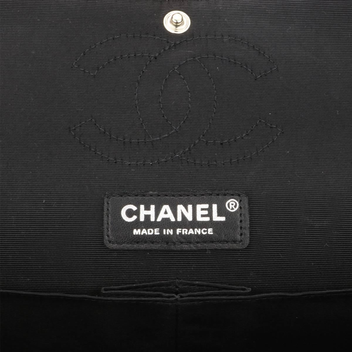CHANEL Double Flap M/L  Black/Navy Calfskin with Light Gum Metal Hardware 2016 4