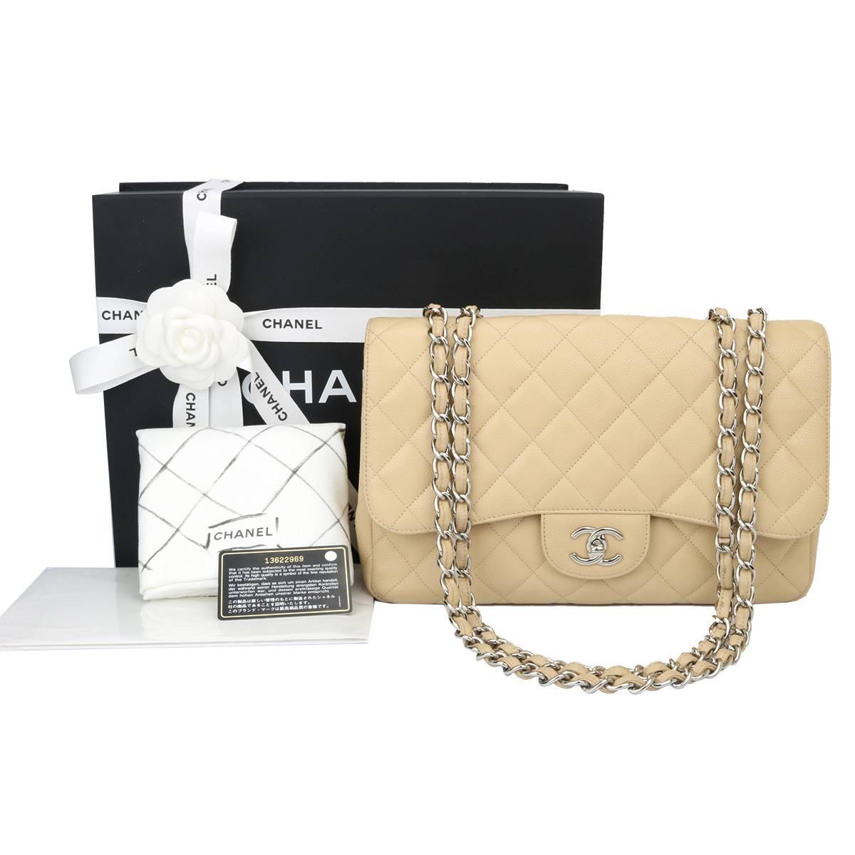 CHANEL Single Flap Jumbo Beige Clair Caviar with Silver Hardware 2009 6